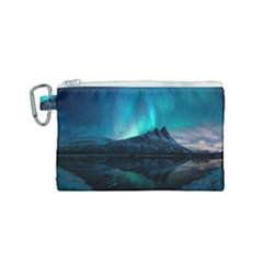 Aurora Borealis Mountain Reflection Canvas Cosmetic Bag (small) by B30l