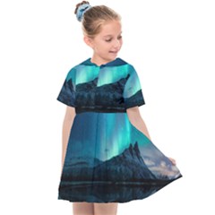 Aurora Borealis Mountain Reflection Kids  Sailor Dress by B30l