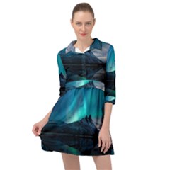 Aurora Borealis Mountain Reflection Mini Skater Shirt Dress by B30l