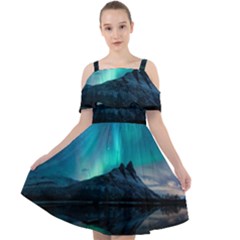 Aurora Borealis Mountain Reflection Cut Out Shoulders Chiffon Dress by B30l