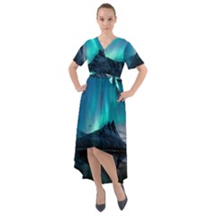 Aurora Borealis Mountain Reflection Front Wrap High Low Dress by B30l