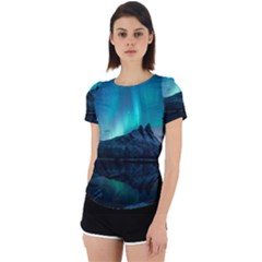 Aurora Borealis Mountain Reflection Back Cut Out Sport Tee by B30l