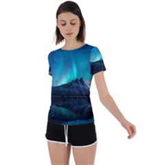 Aurora Borealis Mountain Reflection Back Circle Cutout Sports Tee by B30l