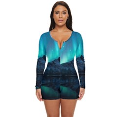 Aurora Borealis Mountain Reflection Long Sleeve Boyleg Swimsuit by B30l