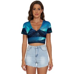 Aurora Borealis Mountain Reflection V-neck Crop Top by B30l