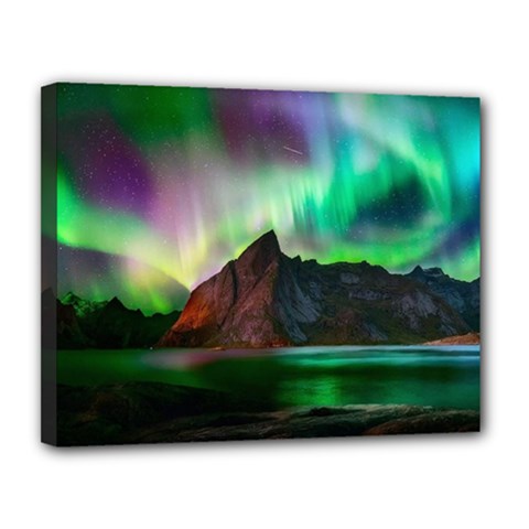 Aurora Borealis Nature Sky Light Canvas 14  X 11  (stretched) by B30l