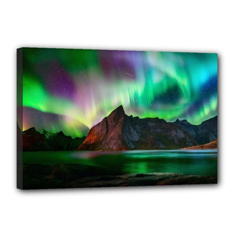 Aurora Borealis Nature Sky Light Canvas 18  X 12  (stretched) by B30l