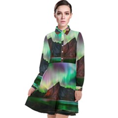 Aurora Borealis Nature Sky Light Long Sleeve Chiffon Shirt Dress by B30l