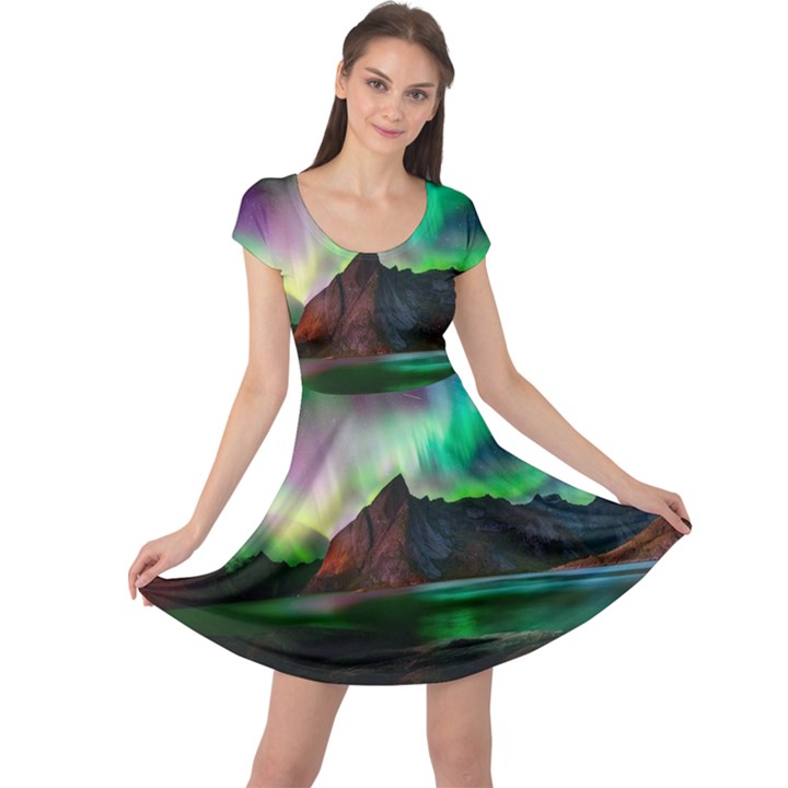 Aurora Borealis Nature Sky Light Cap Sleeve Dress