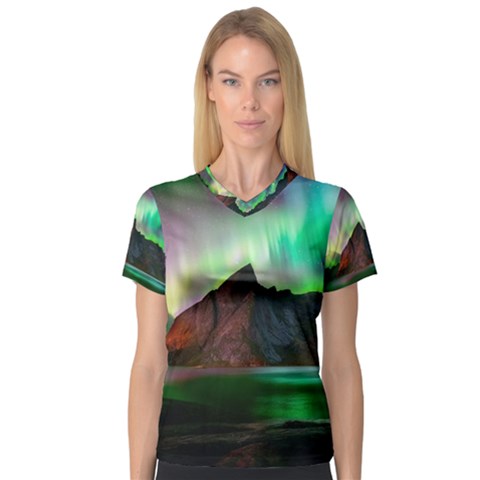 Aurora Borealis Nature Sky Light V-neck Sport Mesh Tee by B30l