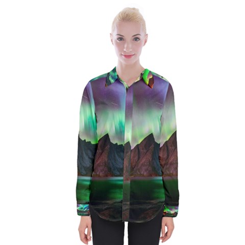 Aurora Borealis Nature Sky Light Womens Long Sleeve Shirt by B30l