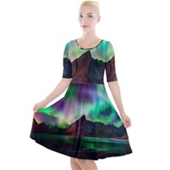 Aurora Borealis Nature Sky Light Quarter Sleeve A-line Dress by B30l