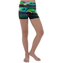 Aurora Borealis Nature Sky Light Kids  Lightweight Velour Yoga Shorts by B30l