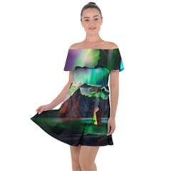 Aurora Borealis Nature Sky Light Off Shoulder Velour Dress by B30l