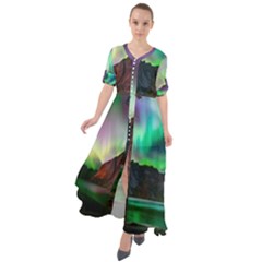 Aurora Borealis Nature Sky Light Waist Tie Boho Maxi Dress by B30l