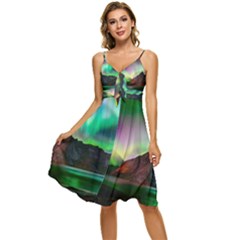 Aurora Borealis Nature Sky Light Sleeveless Tie Front Chiffon Dress by B30l