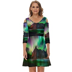 Aurora Borealis Nature Sky Light Shoulder Cut Out Zip Up Dress by B30l