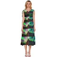 Aurora Borealis Nature Sky Light V-neck Drawstring Shoulder Sleeveless Maxi Dress by B30l