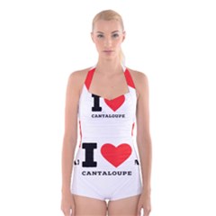 I Love Cantaloupe  Boyleg Halter Swimsuit  by ilovewhateva