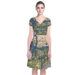 Map Illustration Gta Short Sleeve Front Wrap Dress by B30l