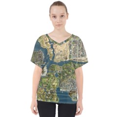 Map Illustration Gta V-neck Dolman Drape Top