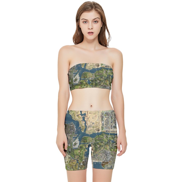 Map Illustration Gta Stretch Shorts and Tube Top Set