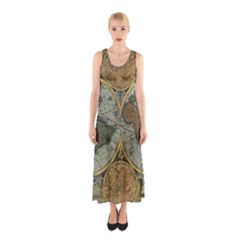 Vintage World Map Travel Geography Sleeveless Maxi Dress by B30l