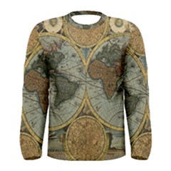 Vintage World Map Travel Geography Men s Long Sleeve Tee