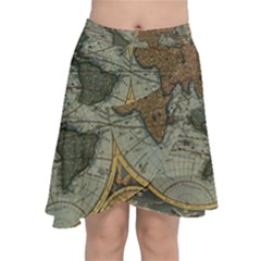 Vintage World Map Travel Geography Chiffon Wrap Front Skirt by B30l