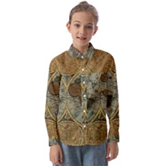 Vintage World Map Travel Geography Kids  Long Sleeve Shirt by B30l