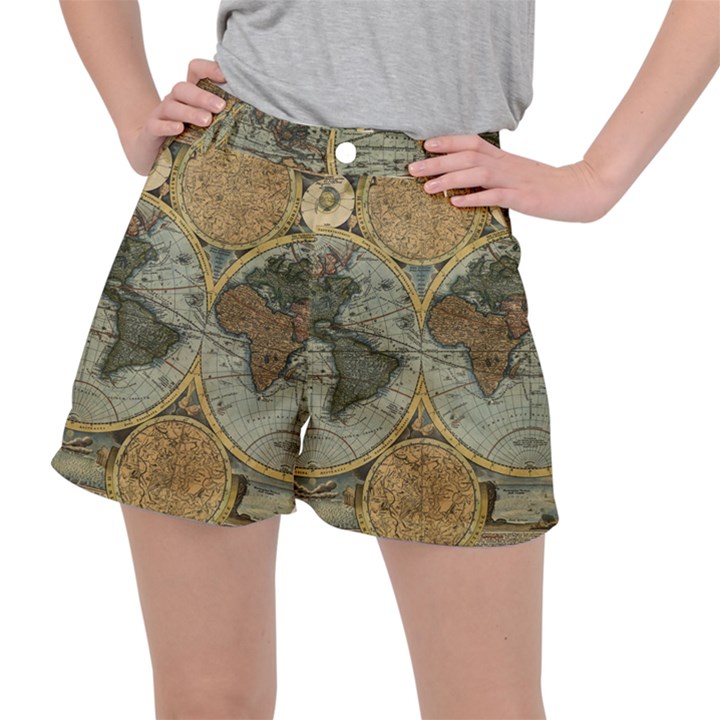 Vintage World Map Travel Geography Women s Ripstop Shorts