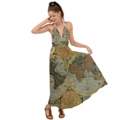 Vintage World Map Travel Geography Backless Maxi Beach Dress by B30l