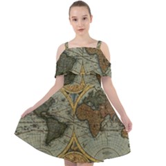 Vintage World Map Travel Geography Cut Out Shoulders Chiffon Dress by B30l