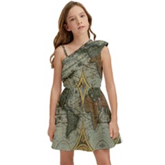 Vintage World Map Travel Geography Kids  One Shoulder Party Dress