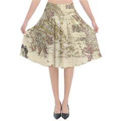 Map Of Greece Archipelago Flared Midi Skirt by B30l