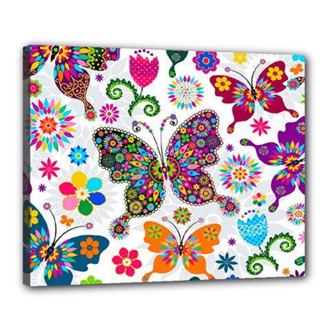 Butterflies Abstract Colorful Floral Flowers Vector Canvas 20  X 16  (stretched) by B30l