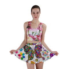 Butterflies Abstract Colorful Floral Flowers Vector Mini Skirt by B30l