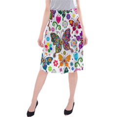 Butterflies Abstract Colorful Floral Flowers Vector Midi Beach Skirt by B30l