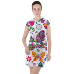 Butterflies Abstract Colorful Floral Flowers Vector Drawstring Hooded Dress by B30l