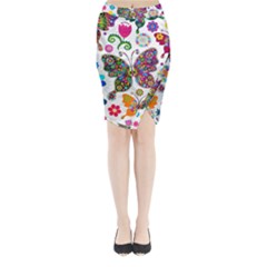 Butterflies Abstract Colorful Floral Flowers Vector Midi Wrap Pencil Skirt by B30l