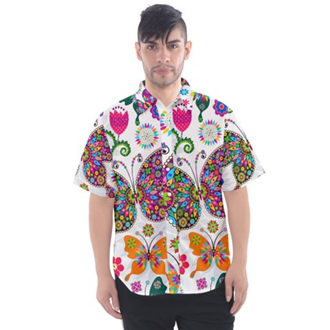 Butterflies Abstract Colorful Floral Flowers Vector Men s Short Sleeve Shirt by B30l