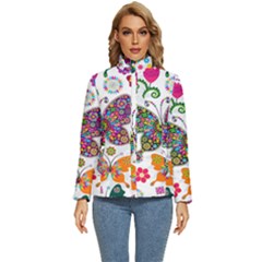 Butterflies Abstract Colorful Floral Flowers Vector Women s Puffer Bubble Jacket Coat by B30l