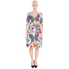 Butterflies Abstract Colorful Floral Flowers Vector Wrap Up Cocktail Dress by B30l