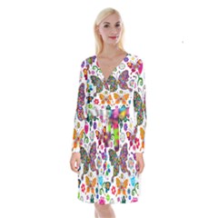 Butterflies Abstract Colorful Floral Flowers Vector Long Sleeve Velvet Front Wrap Dress by B30l