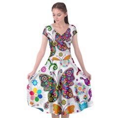 Butterflies Abstract Colorful Floral Flowers Vector Cap Sleeve Wrap Front Dress by B30l