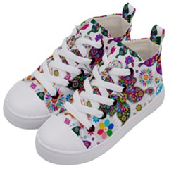 Butterflies Abstract Colorful Floral Flowers Vector Kids  Mid-top Canvas Sneakers by B30l