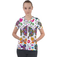 Butterflies Abstract Colorful Floral Flowers Vector Short Sleeve Zip Up Jacket by B30l