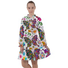 Butterflies Abstract Colorful Floral Flowers Vector All Frills Chiffon Dress