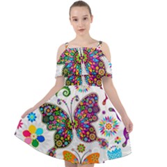 Butterflies Abstract Colorful Floral Flowers Vector Cut Out Shoulders Chiffon Dress by B30l