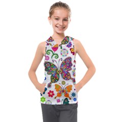 Butterflies Abstract Colorful Floral Flowers Vector Kids  Sleeveless Hoodie by B30l